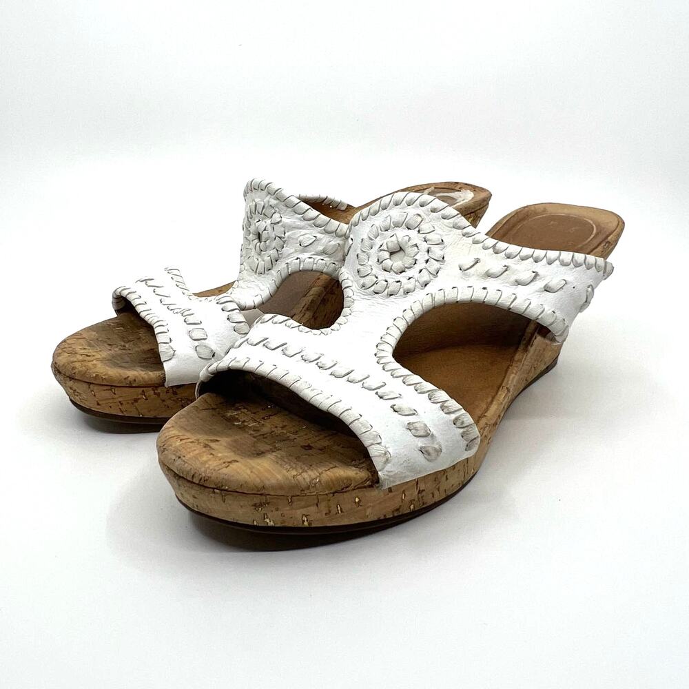 Jack Rogers White Leather Cork Wedge Sandals Women's 7.5 US